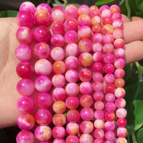 Yochus 60pcs 6mm Rose Red Persian Jade Energy Healing Round Bulk Gemstone Beads for Jewelry Making Bracelet Necklace Earring DIY - color: rose red, size: 6mm