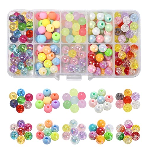LiQunSweet 200 Pcs 10 Styles Opaque Acrylic 8mm Gumball Beads AB Color Round Ball Loose Beads Spacer for Jewelry Making - color: 10 Styles_Gumball AB_8mm_200Pcs