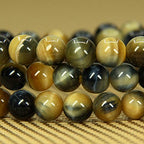 Angelstones Handmade Natural Healing Gemstone 6mm Round Beads Stretch Crystal Bracelet 7 Inch Unisex - color: Golden Blue Tiger Eye
