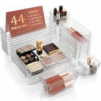 44 Pcs Makeup Drawer Organizer Set, 4 Sizes Versatile Vanity Drawer Organizer for Makeup, Non-Slip Desk Organizer Trays for Bathroom, Bedroom, Office, Fits Jewelry and Office Supplies - size: 44Pack