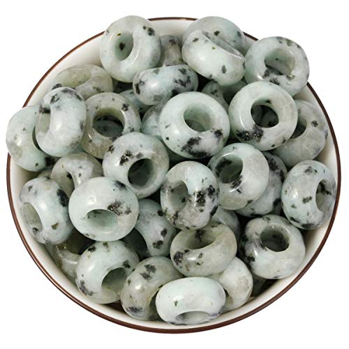 Nupuyai Pack of 30 Large Hole Stone Loose Beads for Jewelry Making, Polished Rondelle European Beads fit Charms Bracelet, Sesame Jasper - color: Light Blue & Black, size: 14x8mm