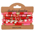 6PCS Valentine’s Day Clay Heishi Bracelet Set for Women- Red Pink Heart Love KISS XOXO Beaded Stretch Bracelets - Handmade Polymer Clay Crystal Glass Stackable Jewelry Gift for Galentine's Anniversary - color: LOVE-04