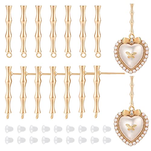 BENECREAT 16Pcs Real 18K Gold Plated Brass Stud Earring Findings, Bamboo Shape Earring Finding Plugs with 40Pcs Plastic Ear Nuts for Earring Making Supplies - color: Bamboo