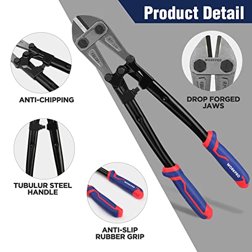 WORKPRO 18" Bolt Cutter, Chrome Molybdenum Steel Blade, Heavy Duty Bolt Cutter with Soft Rubber Grip, Cutting Tool for Cut Chain, Wire, Screw, Rivet, Black,blue,red - size: 18"