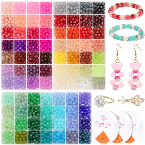 shynek 2100 Pieces 8mm Round Glass Beads for Bracelets, 84 Colors Crystal Glass Beads for Jewelry Making and DIY Crafts - color: 84 colors