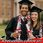 Graduation Candy Lei Making Kit Class of 2026 DIY Lei PE Bags Tubing Money Leis 2026 Graduation Ribbon Necklace Include 2 x 5 ft PE Bags 90 Pcs Flower Accessories for Grad Party Supplies (Black, Red) - color: Black, Red