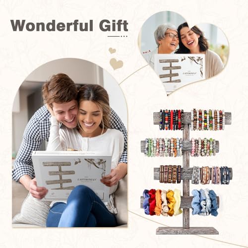 LadyRosian 4 Tier Wooden Display Jewelry Accessory Stand Jewelry Bracelet Holder Bangle Watch Necklace Storage Jewelry Holder Stand Display Organizer, (Antique White-4 layers) - color: Antique White 4-Tier