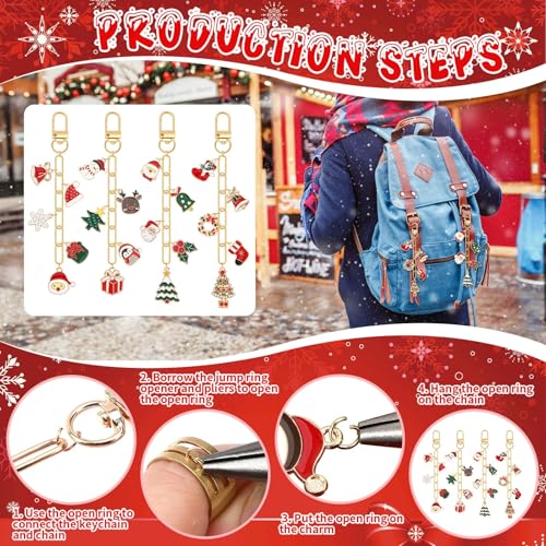 AUGSUN 189Pcs Christmas Keychain Making Kit, Charm Making Crafts Including 60 Christmas Charms 12 Keychain Clips Hooks 15 Extender Chains 100 Jump Ring and Jewelry Plier for Holiday Gifts - style: Christmas