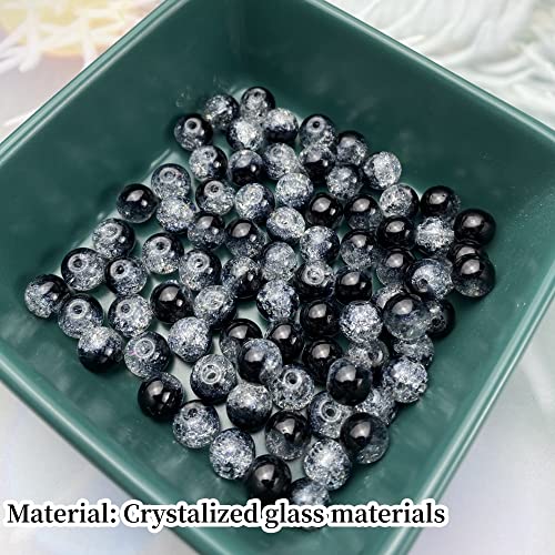 100pcs Crackle Glass Beads 8mm Round Crystal Glass Spacer Crafts Beads for Jewelry Making Necklace Bracelet Earrings DIY Crafts(Black) - color: Black, size: 8mm