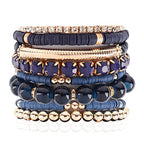 RIAH FASHION Multi Color Stretch Beaded Stackable Bracelets - Layering Bead Strand Statement Wrap Bangles - color: Boho Mix - Sapphire, size: 7.0 Inches Length