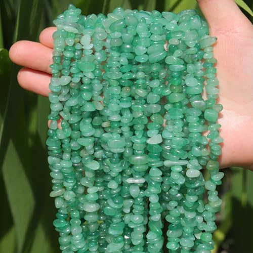 400pcs Natural Chip Stone Beads for Jewelry Making Green Aventurine 5-8mm Irregular Gemstones Healing Crystal Loose Rocks Bead Hole Drilled for Ring Earrings Necklace Bracelet Making DIY Art Crafts - color: Green aventurine (2 Strands-62")