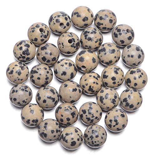 AD Beads Natural Gemstone 10mm Round Loose Beads Big Hole 2mm Sized 30pcs (Dalmation Jasper) - color: Dalmation Jasper