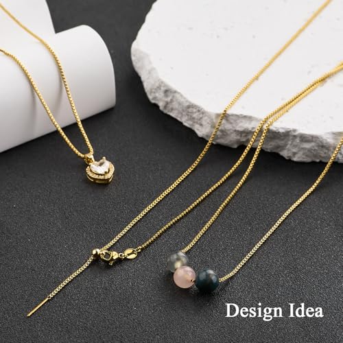 GTVOODX 10Pcs Gold Box Adjustable Necklace Chains Bulk for Jewelry Making 20Inch Stainless Steel Needle Threader Chain with Adjust Clasp - color: Gold Box