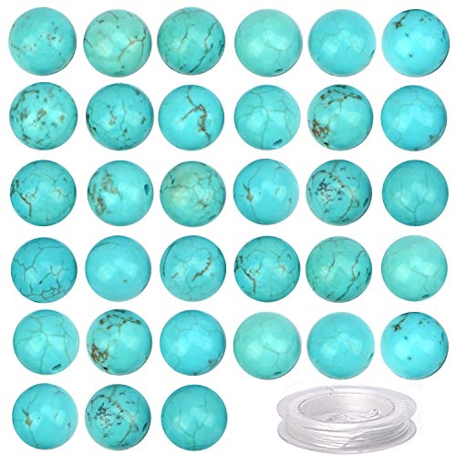 100Pcs Natural Crystal Beads Stone Gemstone Round Loose Energy Healing Beads with Free Crystal Stretch Cord for Jewelry Making (Turquoise, 8MM) - color: Turquoise, size: 8MM