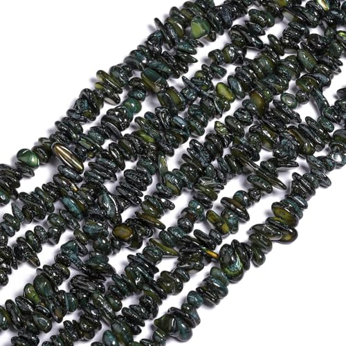 Chip Shell, 260pcs 5-8mm Irregular Shell Beads with Holes, Forest Green Shell & Moss Agate Like Chip Beads for Jewelry Making - color: Forest Green