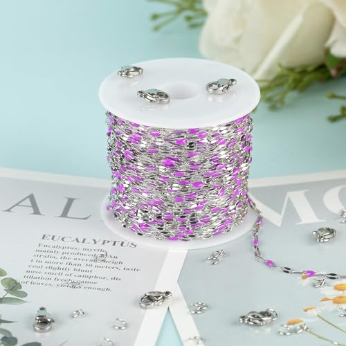UMAOKANG 16.4 Feet Chains for Making Jewelry Stainless Steel Chain Roll with Jump Rings and Lobster Clasps Women Necklace Bracelet DIY Jewelry Findings - color: Steel-Purple