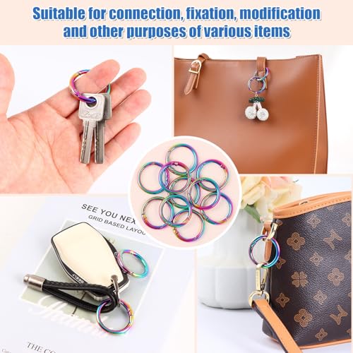 1 Inch Spring O Rings Buckles-10 Pcs Rinbow Spring Gate Rings Clasps for Purse Shoulder Bag-Round Spring Hooks Carabiner Snap Clips for Handbag Key Chains DIY Crafts - color: Rainbow Spring Rings-10pcs-1 Inch