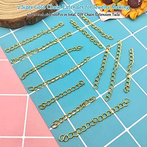 100Pcs Necklace Chain Extender for Jewelry Making,Stainless Steel Bracelets Extender Bracelet Chain Extenders Chains Extensions Tails for Necklaces Bracelet,Anklets,Jewelry Making Supplies(Gold) - color: 100pcs Gold