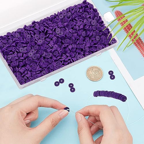 2000Pcs White Clay Beads Polymer Clay Spacer Beads Flat Beads 6mm Round Heishi Vinyl Beads for DIY Craft Gift Adults Bracelets Necklace Jewelry Making Earring Accessories (Purple) - color: Purple