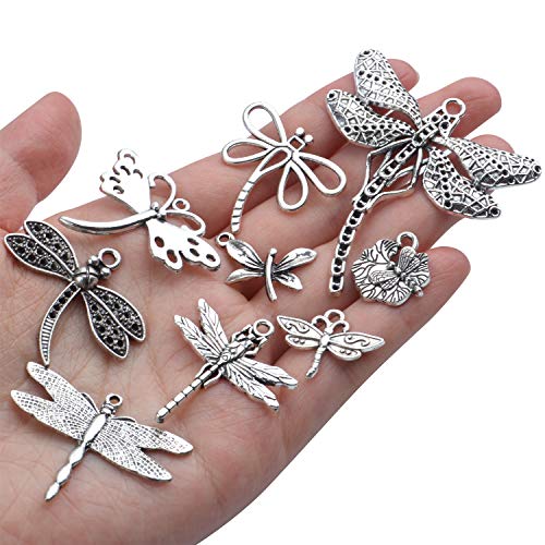 100g (About 50-80pcs) Antique Silver Dragonfly Charms Tibetan Insect Charms Pendants Craft Supplies for Bracelets Necklace Jewelry Making - style: Silver Dragonfly Charms