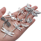 100g (About 50-80pcs) Antique Silver Dragonfly Charms Tibetan Insect Charms Pendants Craft Supplies for Bracelets Necklace Jewelry Making - style: Silver Dragonfly Charms