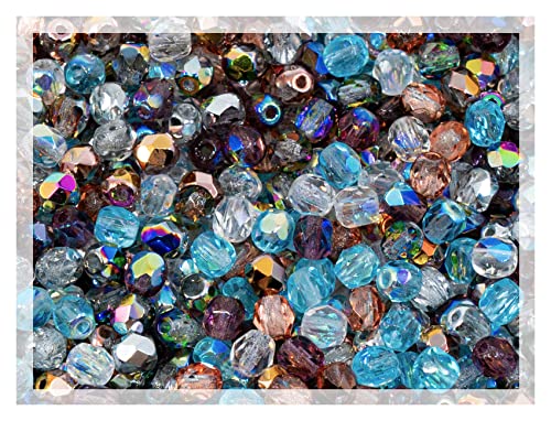 0.88oz (Approx. 300 pcs) Faceted Fire Polished Round Glass Beads 4mm (0.16in), Czech Republic Bohemian Glass Transparent Mix - color: Mix 03 Transparent AB, size: 25 g