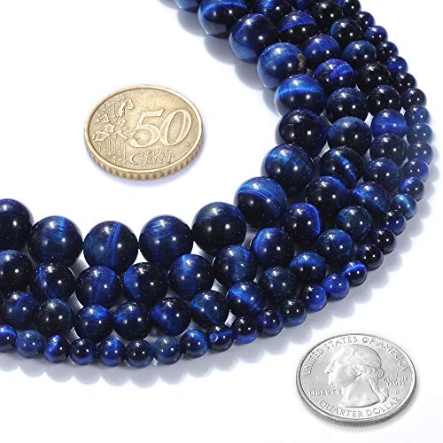 Natural Stone Beads 4mm Lapis Blue Tiger Eye Gemstone Round Loose Beads Crystal Energy Stone Healing Power for Jewelry Making DIY,1 Strand 15" - color: Lapis Blue Tiger Eye, size: 4MM