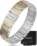 MagnetRX® 3X Strength Magnetic Bracelets for Men – Effective Magnetic Titanium Bracelet for Men – Premium Fold–over Clasp & Adjustable Length with Sizing Tool & Gift Box (Silver/Gold) - color: Silver & Gold (3X Strength)