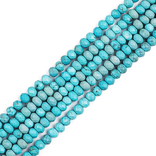 BEADIA Natural Blue Turquoise Beads 4x2mm 120pcs Faceted Rondelle Loose Semi Gemstone Beads for Jewelry Making Design - color: Blue Turquoise
