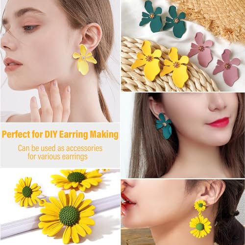 Earring Posts Stainless Steel, Flasoo 1200Pcs Hypoallergenic Earrings Posts and Backs, Gold Flat Pad Ear Ring Studs with Clutch for Earring Making and DIY Stud Earring Supplies - color: Gold