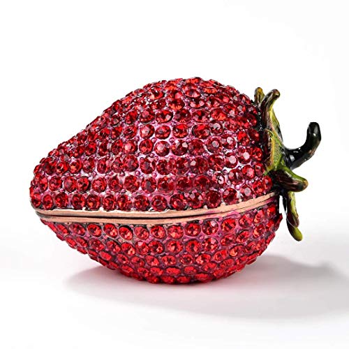 KALIFANO Strawberry Jewelry Box/Stash with Element Crystals and Gemstones Made for Storage, Organization, and Display - Handmade Earring, Necklace, and Ring Box (Collectible Oranament) - color: Red Strawberry