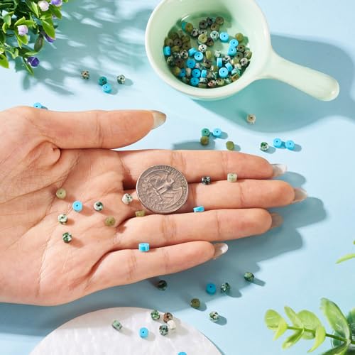 Beadthoven 200Pcs 4mm Flat Disc Gemstone Beads 4 Styles Natural Green Spot Jasper Jade Howlite African Turquoise Beads Blue Green Natural Stone Heishi Crystal Spacers for DIY Jewelry Making - color: Flat Disc-Green, size: 4mm