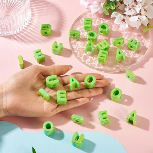 Cheriswelry 50Pcs Acrylic Letter Beads Vowel Alphabet Loose Spacer Bead Large Hole European Slide Bracelet Bead 20.5x8mm for DIY Necklace Keychain Lanyard Jewelry Making Hole:6mm - color: Green