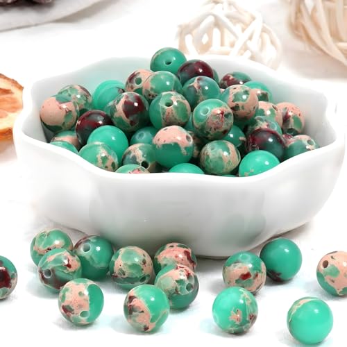 100pcs Natural Stone Beads 8mm Green Imperial Jasper Round Genuine Real Stone Beading Loose Gemstone Hole Size 1mm DIY Charm Smooth Beads for Bracelet Necklace Earring Jewelry Making Crafts - color: Green Imperial Jasper
