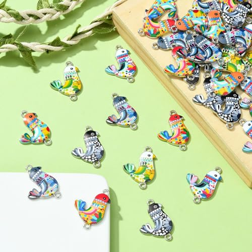 DanLingJewelry 50Pcs Random Bird Links Enamel Animal Connector Colorful Flying Animal Bird Dangle Charms for DIY Craft Jewelry Making - color: 50pcs - Bird - Random