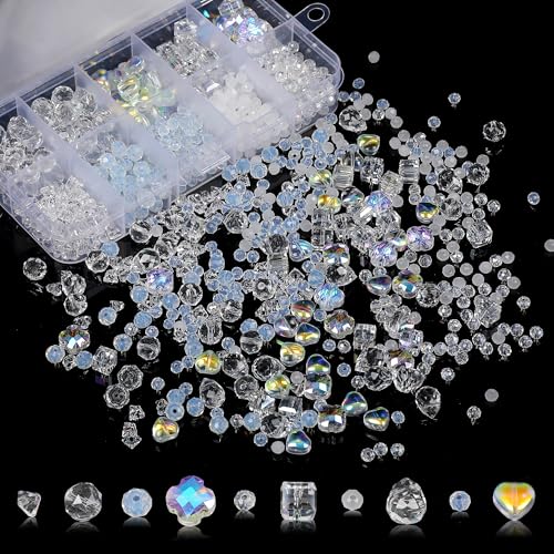 Crystal Glass Beads for Jewelry Making - 530pcs Faceted AB Color & Clear Sparkle Loose Beads, Assorted Shapes Iridescent Beads for Bracelets, Necklace, DIY Crafts & Suncatchers, Gift for Beginners - color: white