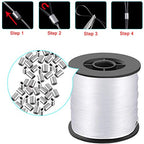 Clear Invisible Hanging Wire 0.9mm Up to 60lbs, 656Feet(200M) Strong Nylon Thread for Beading Sewing Ornaments with 60Pcs Aluminum Crimping Sleeves, Hanging Kit for Picture Frame, String Light