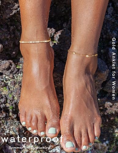 RLMOON Gold Silver Anklets for Women CZ Ankle Bracelet 14K Gold Plated Waterproof Layered Stackable Tennis Dot Chain Anklet Trendy Summer Beach Foot Jewelry - color: E:Tennis Anklet Gold
