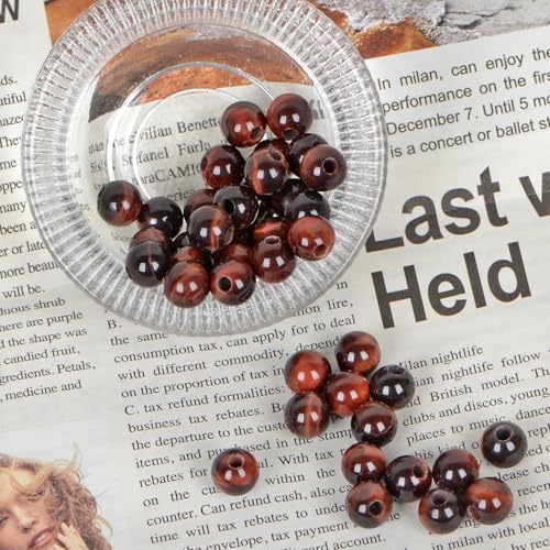 AD Beads Natural Gemstone 8mm Round Loose Beads Big Hole 2.5mm Sized 40pcs (Red Tiger's Eye) - color: Red tiger's eye
