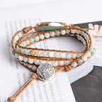 YGLINE Women Boho Handmade Natural Stone Crystal Leather Bead Wrap Bracelets Collection - color: Amazonite-3w