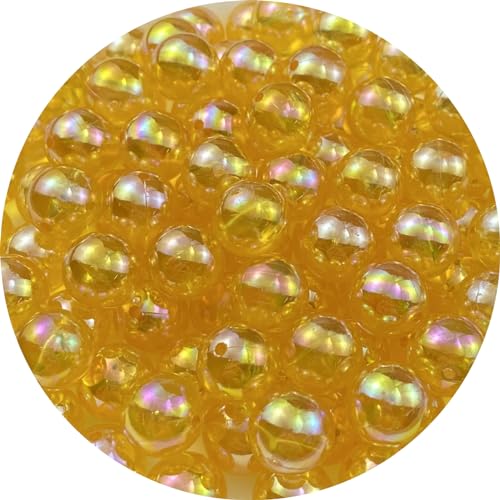 200pcs Acrylic Round Beads 10mm AB Colors Craft Beads Round Spacer Beads with Holes for Earring Bracelet Necklace Key Chains Jewelry Making(Gold Yellow AB) - color: Gold Yellow AB, size: 10mm