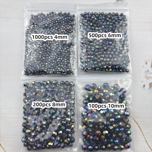 1800pcs Acrylic Faceted Round Beads 4mm 6mm 8mm 10mm AB Colors Glossy Acrylic Round Spacer Beads with Hole for DIY Bracelet Necklace Jewelry Making Supplies Handmade Craft(Black AB) - color: Black AB