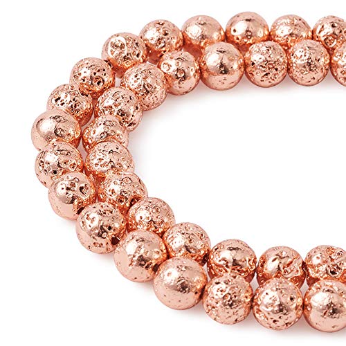 Beadthoven 5Strands Electroplated Natural Lava Bead 6mm Rock Round Rose Gold Plated Stone Bead Charms for Jewelry Making Women & Men’s Bracelets Handmade Accessories Finding Supplies - color: Rose Gold, size: 6mm