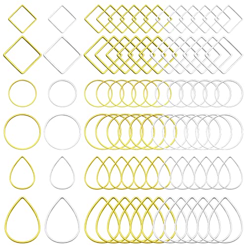 Ximalun 120Pcs Earring Hoop Jewelry Making 3 Shapes Teardrop Square Round Circle Hoop Earring Bulk Open Bezel Pendant Frame for DIY Earring Making Supplies (Gold, Silver) - color: Gold,Silver