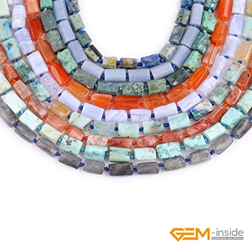 GEM-Inside 27Pcs 8x12mm Natural Blue Tianshan Jasper Stone Gemstone Faceted Freeform Tube Column Chakra Beads for Jewelry Making Full 15" Strand Power Energy Healing - color: Blue Tianshan
