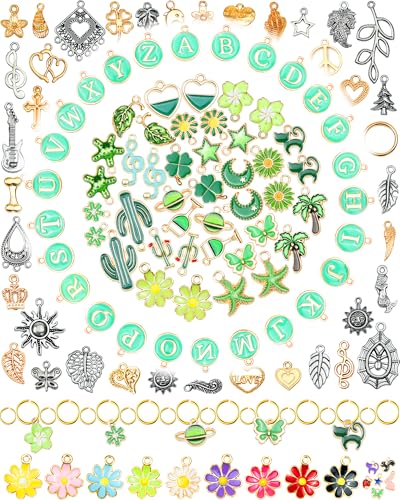 FIVEIZERO 216PCS Bracelet Charms for Jewelry Making – Assorted Gold & Silver Metal Enamel Pendants with Jump Rings for Necklaces, Earrings & DIY Jewelry Crafts(Green) - color: Green