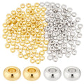 PH PandaHall 200pcs 4mm Spacer Beads, 2 Colors Flat Round Heishi Bead Metal Loose Beads Spacers for Heishi Clay Bead Summer Stackable Necklace Bracelet Jewelry Making, Golden Platinum