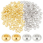 PH PandaHall 200pcs 4mm Spacer Beads, 2 Colors Flat Round Heishi Bead Metal Loose Beads Spacers for Heishi Clay Bead Summer Stackable Necklace Bracelet Jewelry Making, Golden Platinum