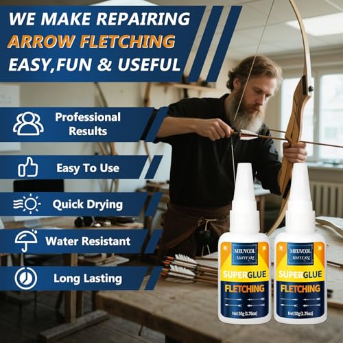 Fletching Glue 100g, Heavy Duty Arrow Glue Kit for Carbon, Aluminum, Wood Shafts, Instant & Clear Arrow Insert Adhesive Bonder for Fletching Vanes, Feathers and Inserts - size: 100g, style: Fletching Glue
