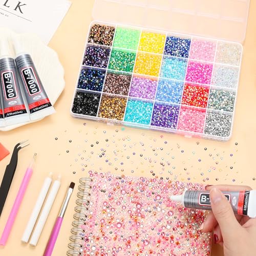 B7000 Glue with Rhinestones for Bedazzling Crafting, 31200Pcs Rainbow Crystals 3MM Flat Back Gems with Jewelry Glue Adhesive for DIY Graduation Cap Decorations Phone Case Wedding Shoes - size: 3mm